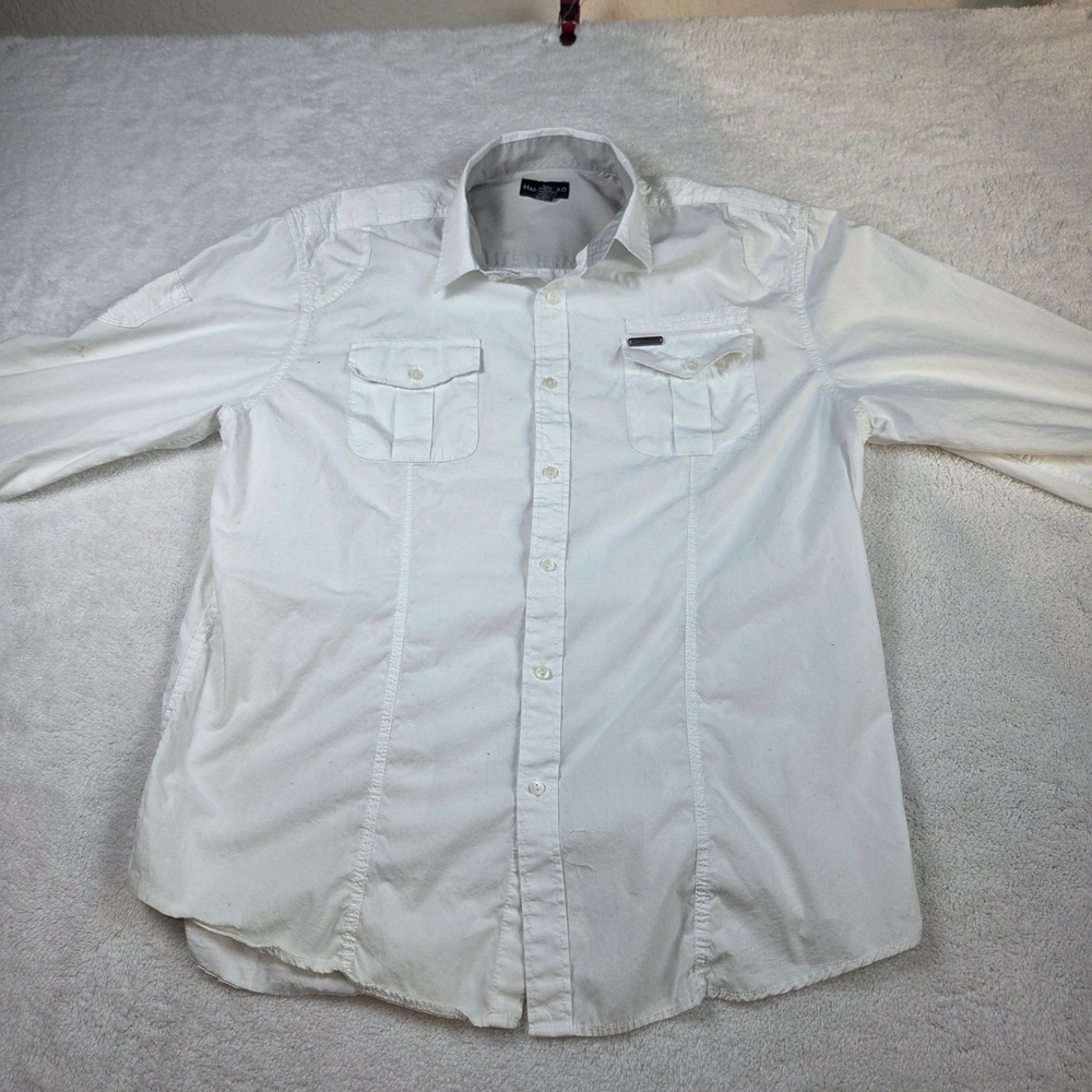 Marc Ecko Cut & Sew Mens White Utility Button Down Shirt Long Sleeve L Large